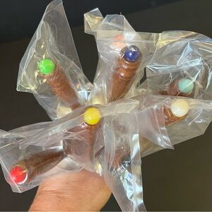 Set of 8 Japanese Stainless Steel Fondue Forks w/Wooden Handles Colored Ends